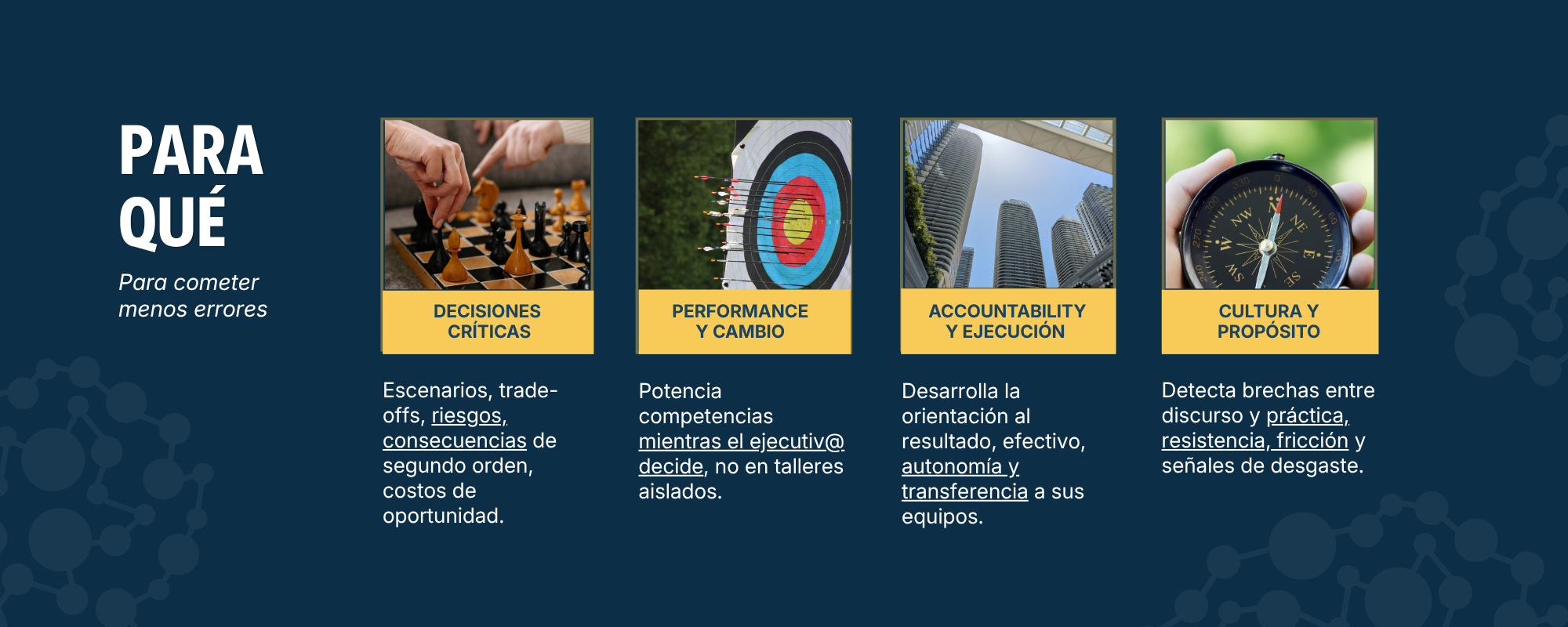 Para qué: Decisiones, Performance, Accountability, Cultura